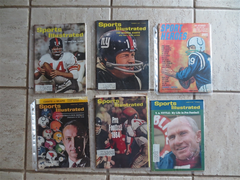 (5) different 1961-65 Sports Illustrated Football Cover Magazines plus (1) Sports Heroes Magazine       RD