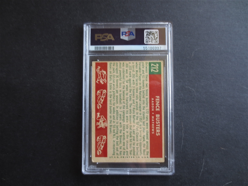 1959 Topps Fence Busters Aaron/Mathews White Back PSA 3.5 VG+ Baseball Card #212