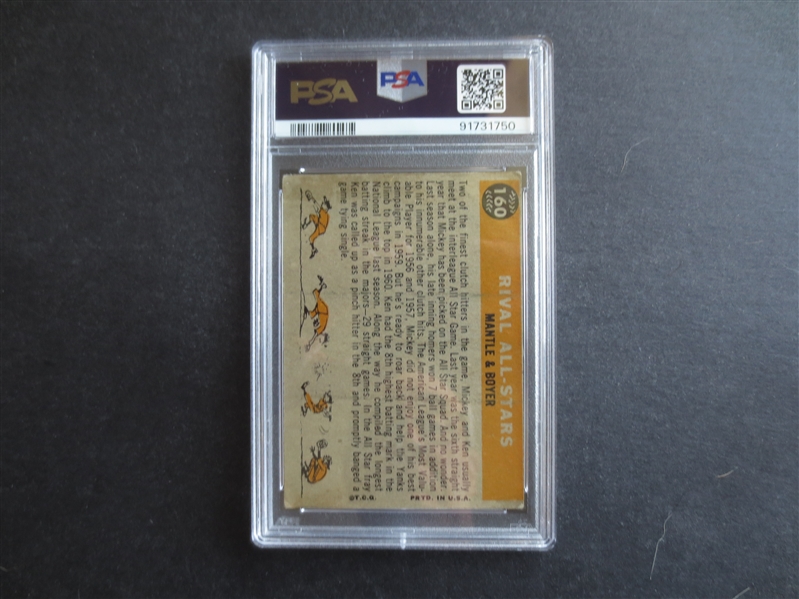 1960 Topps Rival All Stars Mantle/Boyer PSA 3 VG Baseball Card #160