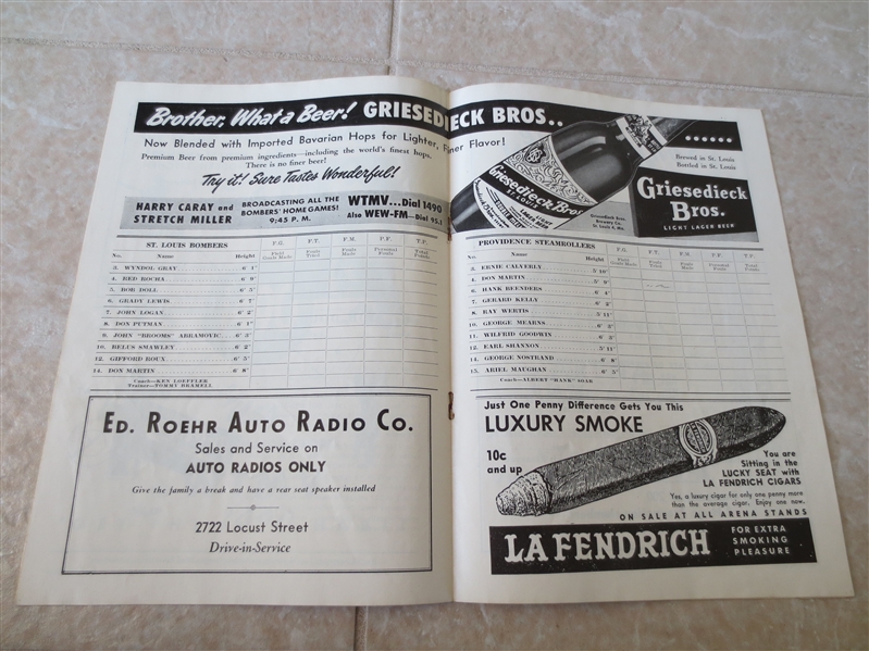 Lot Detail - 1946 St. Louis Bombers BAA basketball program vs ...