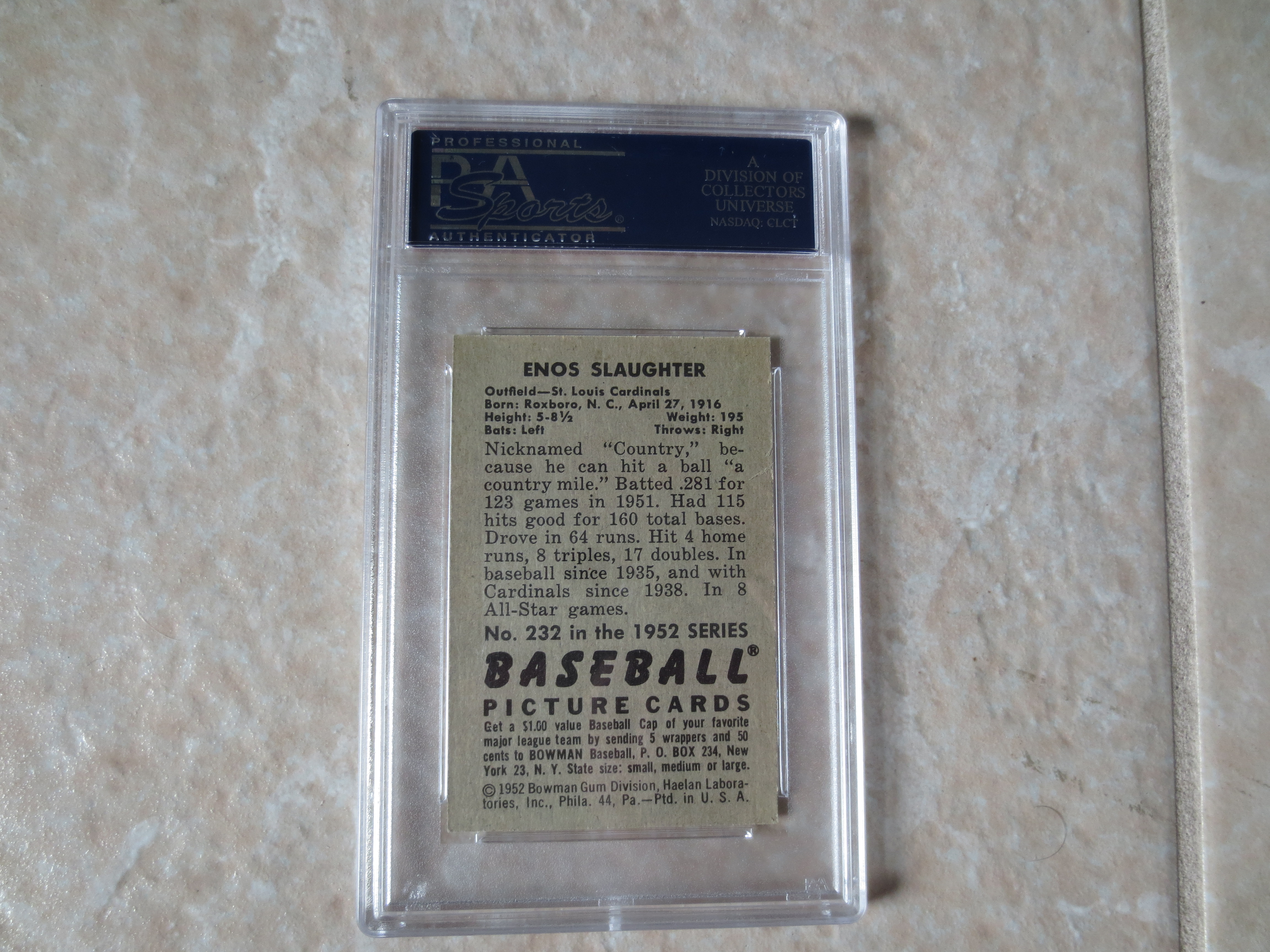 Lot Detail - 1952 Bowman Enos Slaughter PSA 8 nmt-mt No Qualifiers #232 ...