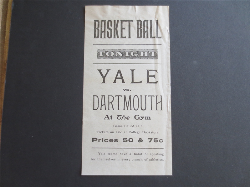 1902-05 Dartmouth at Yale Basketball Handbill 7 x 4