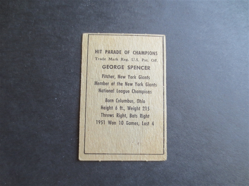 1952 Berk Ross George Spencer New York Giants Baseball Card