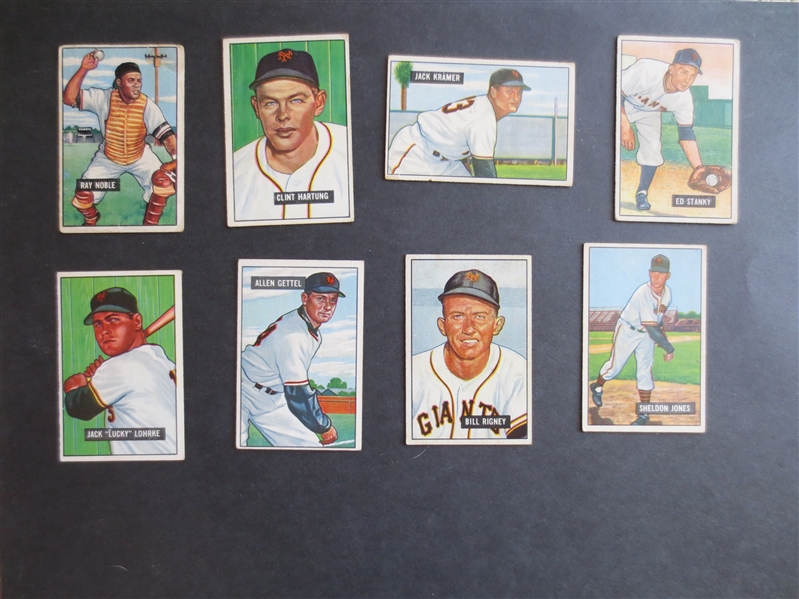 (8) different 1951 Bowman Baseball New York Giants Cards with high #'s