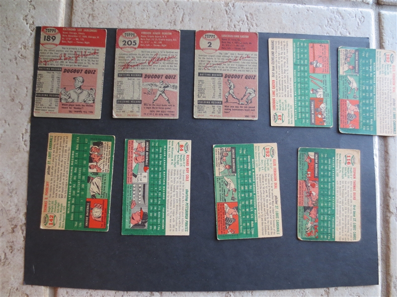(9) 1953 and 1954 Topps Baseball Cards including Luke Easter and Steve Bilko