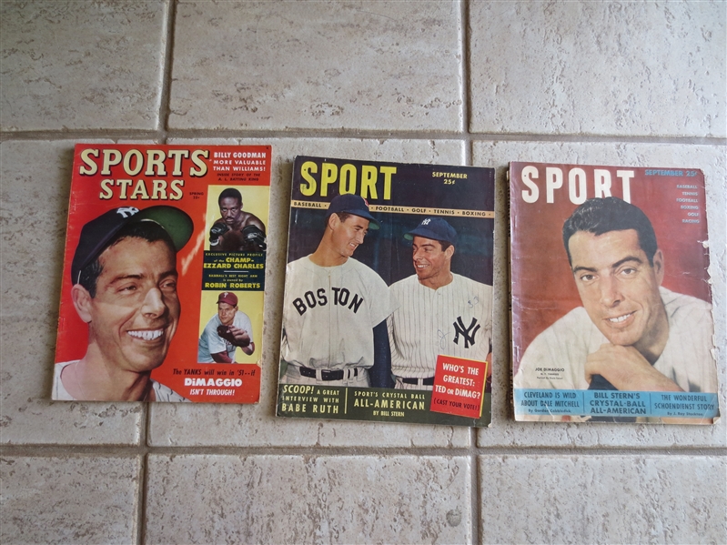 (3) 1940's and 50's Sports Magazines with Joe DiMaggio Covers