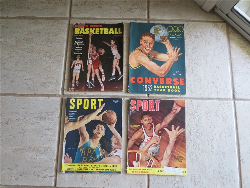 (4) 1950's Basketball Magazines including Converse and Wilt Chamberlain and George Mikan covers