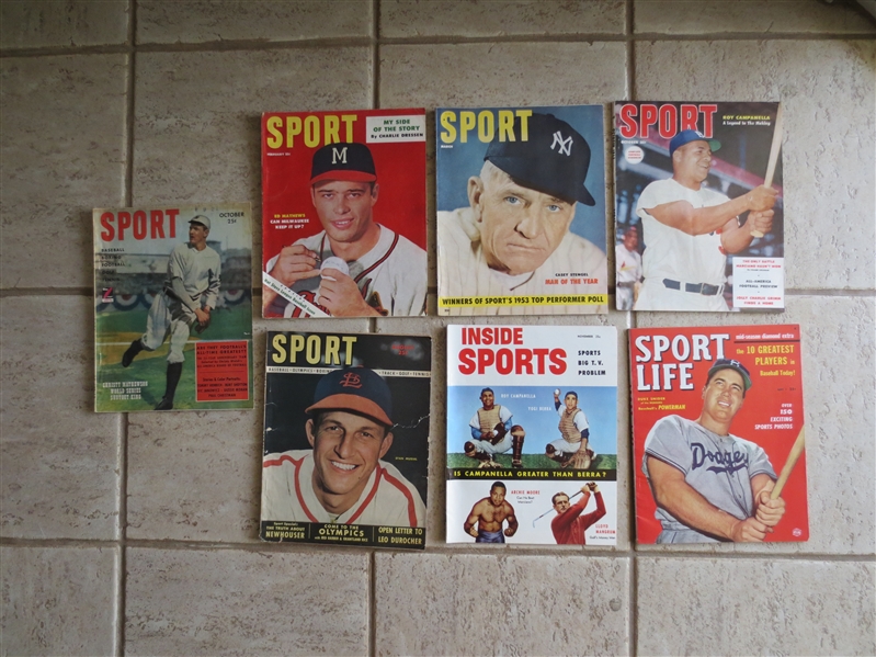 (7) Baseball Magazines from 1948-54 with Hall of Famers on the covers and no mailing labels!