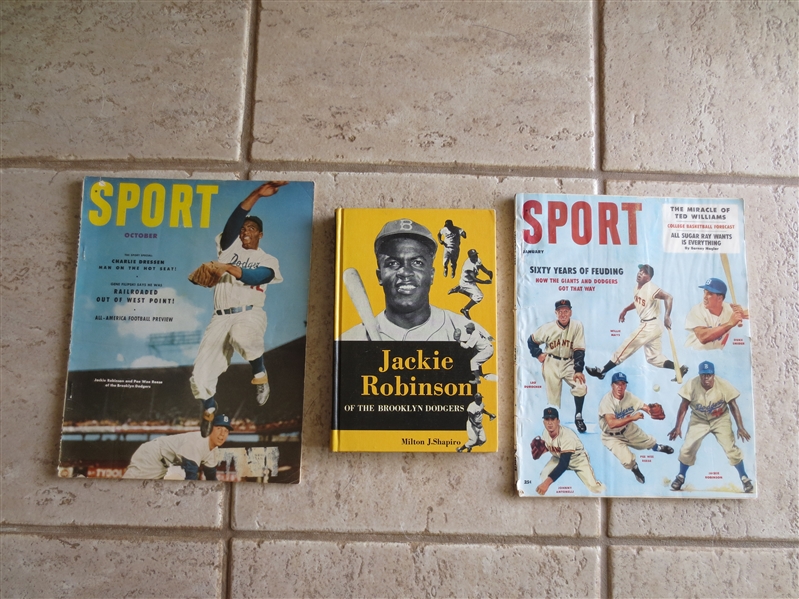 1963 Jackie Robinson hardcover book + 1952 and 1958 Sport Magazines with Jackie on cover