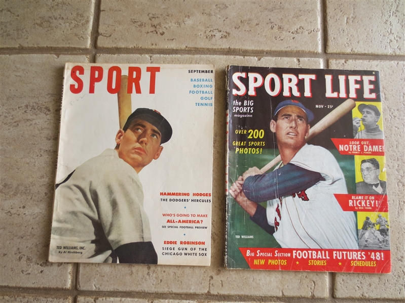 (5) Sports Magazines with covers of Mantle (2), Ted Williams (2), and Ollie Matson