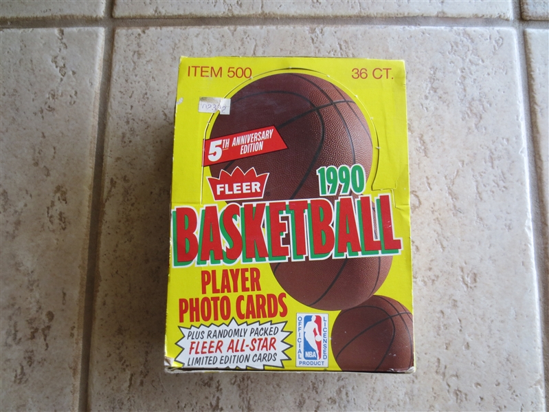 1990 Fleer Basketball Full Wax Box with 36 packs