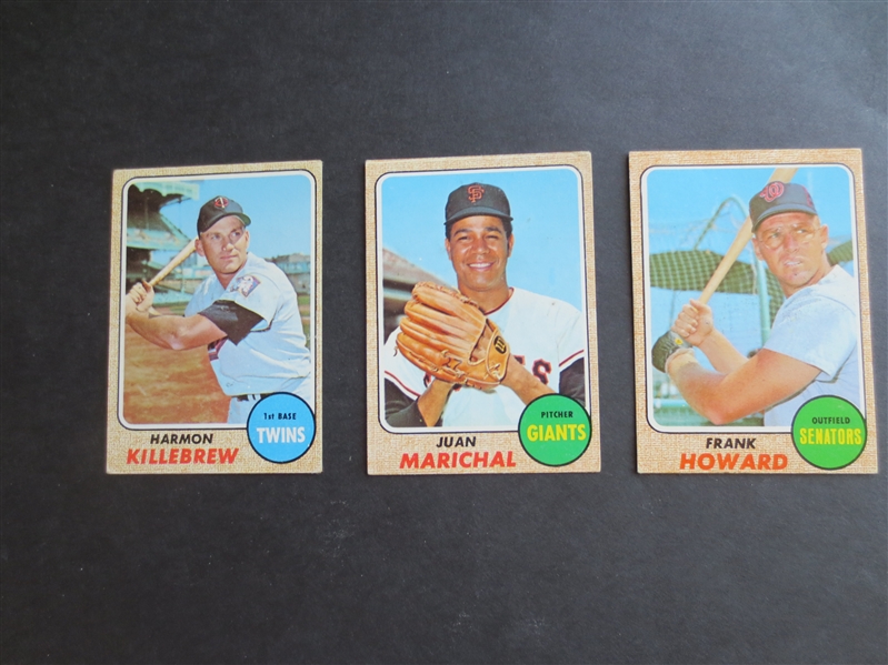(3) 1968 Topps Baseball Cards in very nice shape: Killebrew, Marichal, Howard