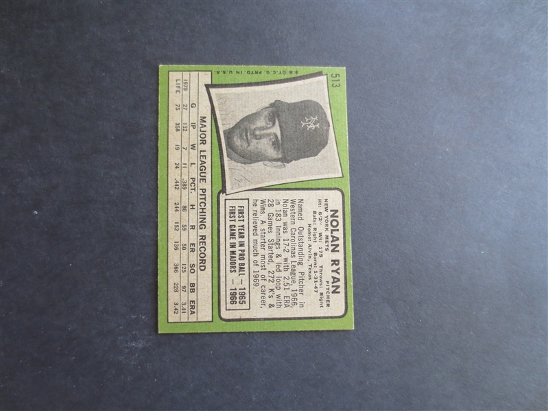 1971 Topps Nolan Ryan baseball card #513 in great condition!