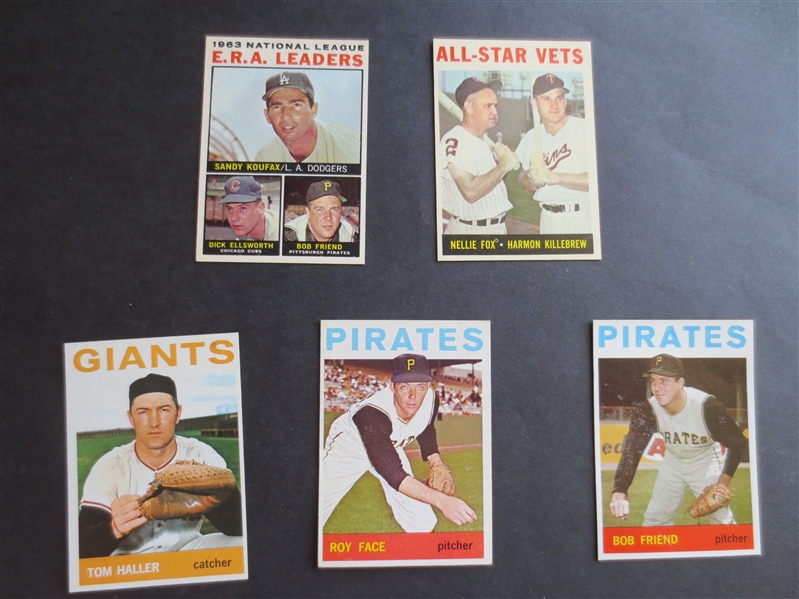 (5) 1964 Topps Baseball Cards in Beautiful condition including Koufax and Killebrew!