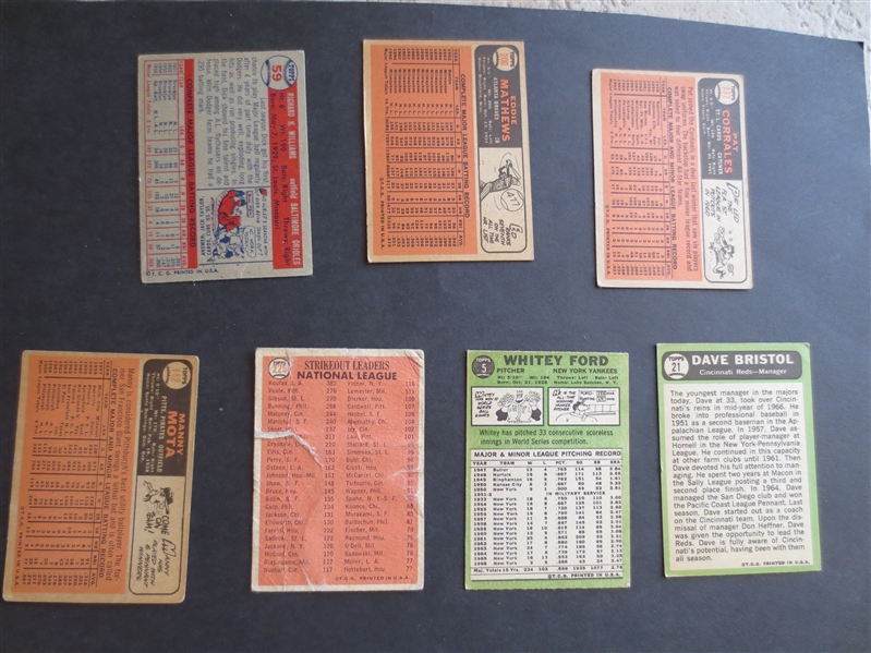 (7) 1957-67 Topps baseball cards in assorted conditions including Mathews, Ford, Koufax/Gibson
