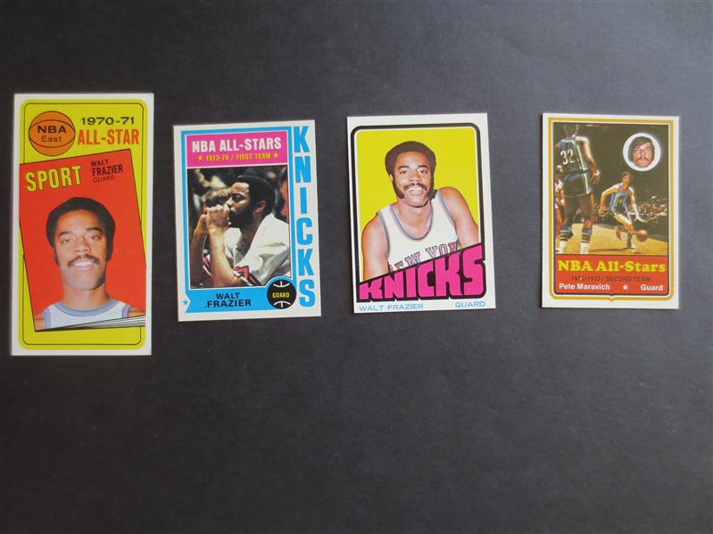 (4) 1970's Topps Basketball Cards of Pete Maravich and Walt Frazier in very nice shape!
