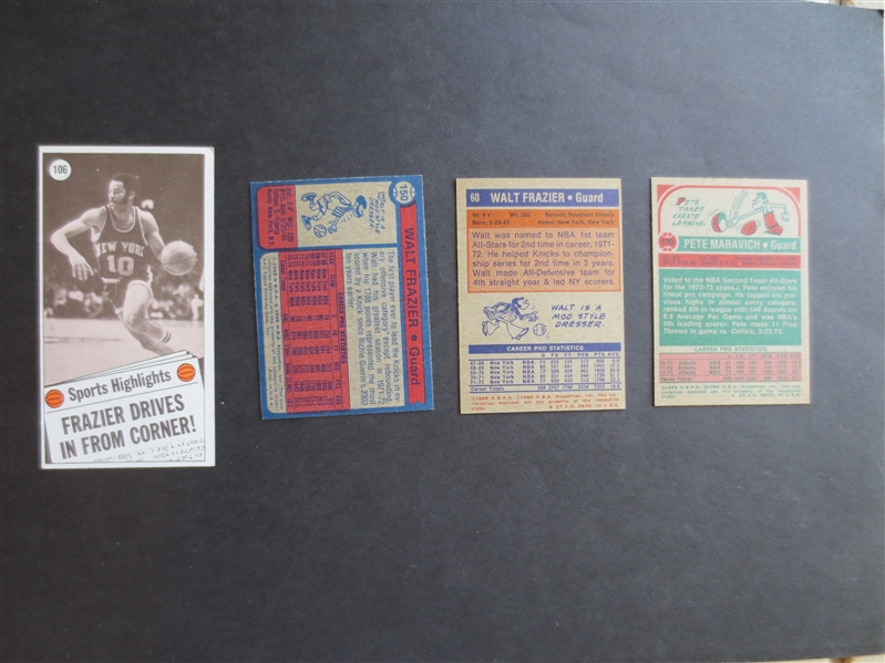 (4) 1970's Topps Basketball Cards of Pete Maravich and Walt Frazier in very nice shape!