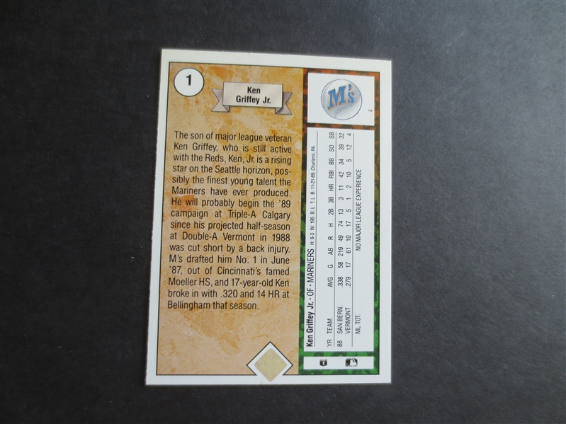 1989 Upper Deck Ken Griffey Jr. rookie baseball card #1 in great condition 