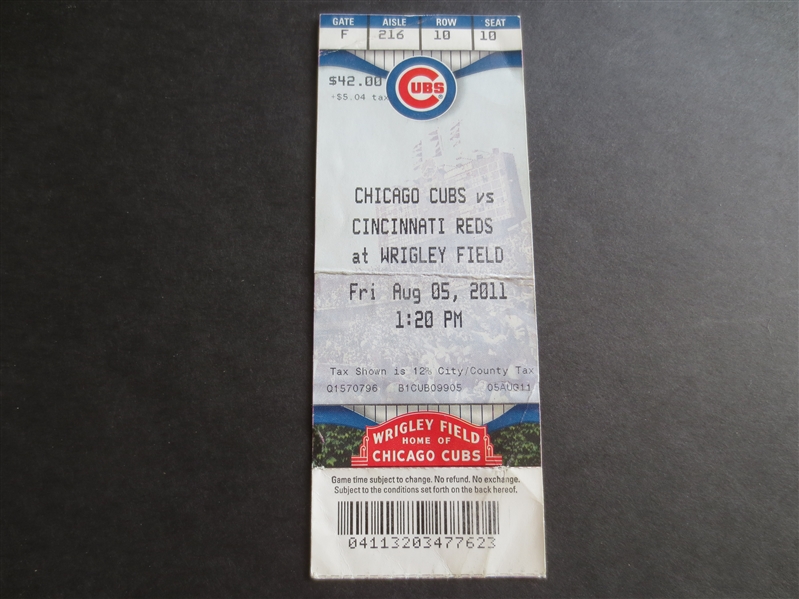 2011 Cincinnati Reds at Chicago Cubs Baseball Ticket