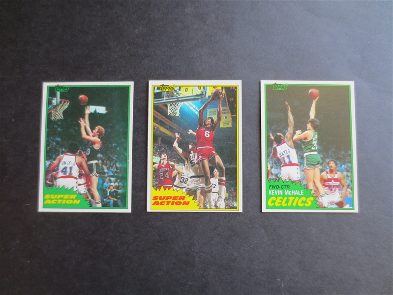 (3) different 1981-82 Topps Basketball Cards: Dr. J., Larry Bird, and Kevin McHale