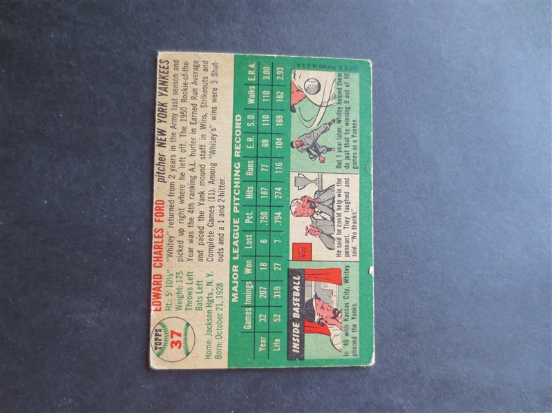 1954 Topps Whitey Ford baseball card #37 in affordable condition