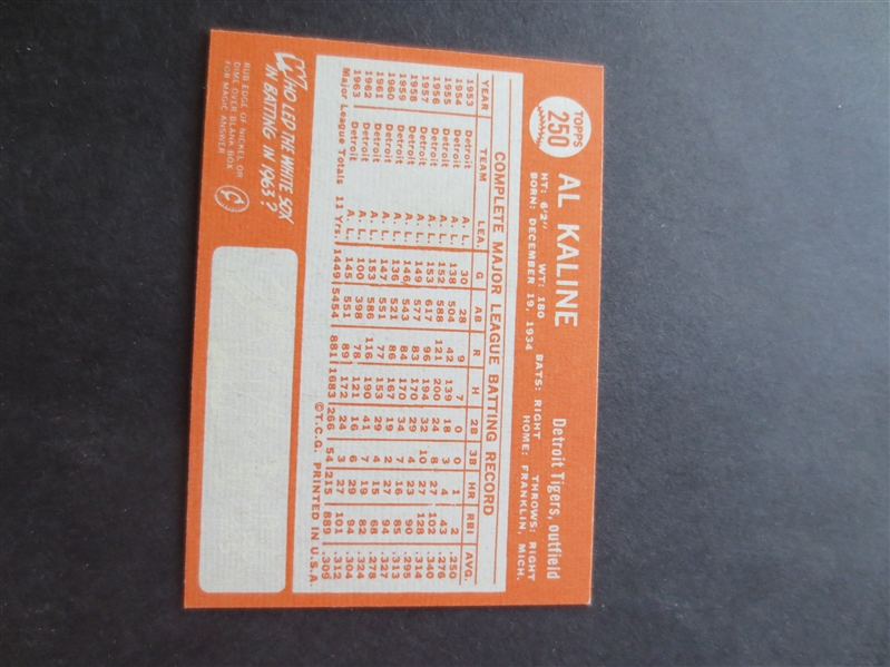 1964 Topps Al Kaline Baseball Card #250 in Superior Condition!