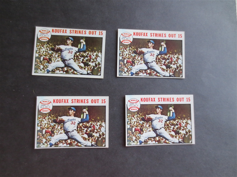 (4) 1964 Topps Koufax Strikes Out 15 World Series Baseball Cards #136 in Great Shape!
