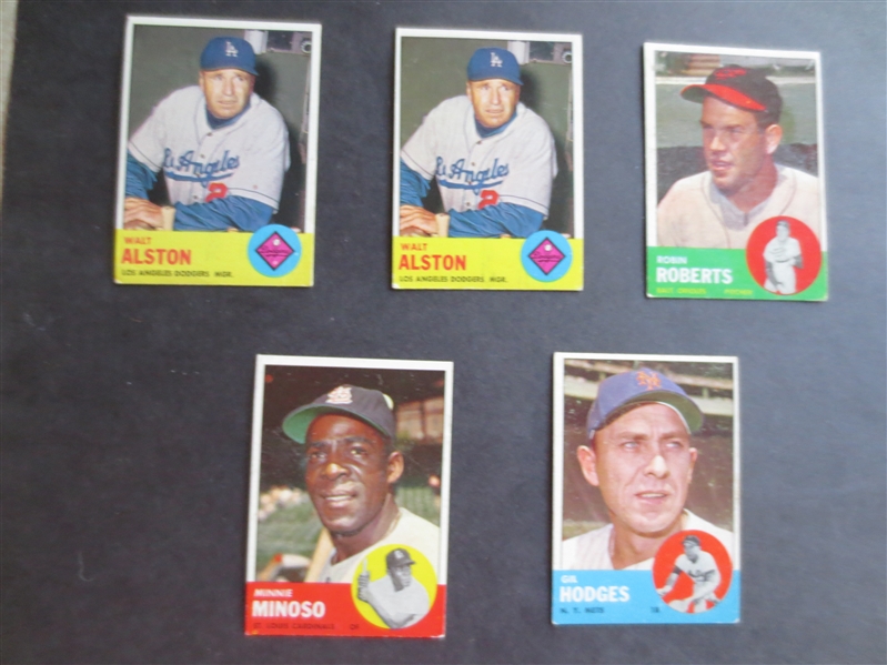 (5) 1963 Topps Superstar Baseball in affordable condition: Hodges, Roberts, Alston and Minoso