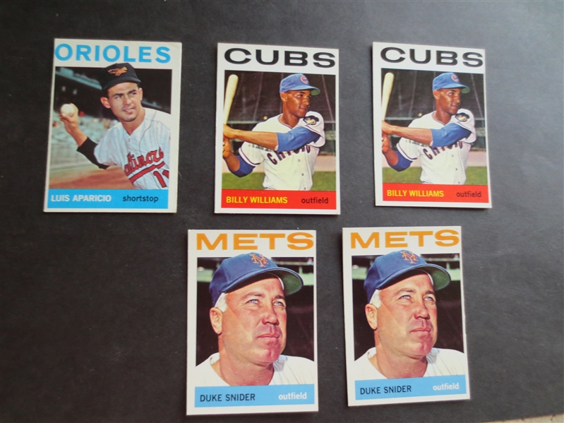 (5) 1964 Topps Hall of Famer Baseball Cards in Great shape: Williams, Snider, Aparicio