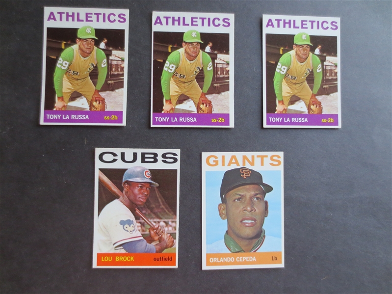 (5) 1964 Topps Hall of Famer Baseball Cards in Great Condition:(3) La Russa Rookie, Brock, Cepeda