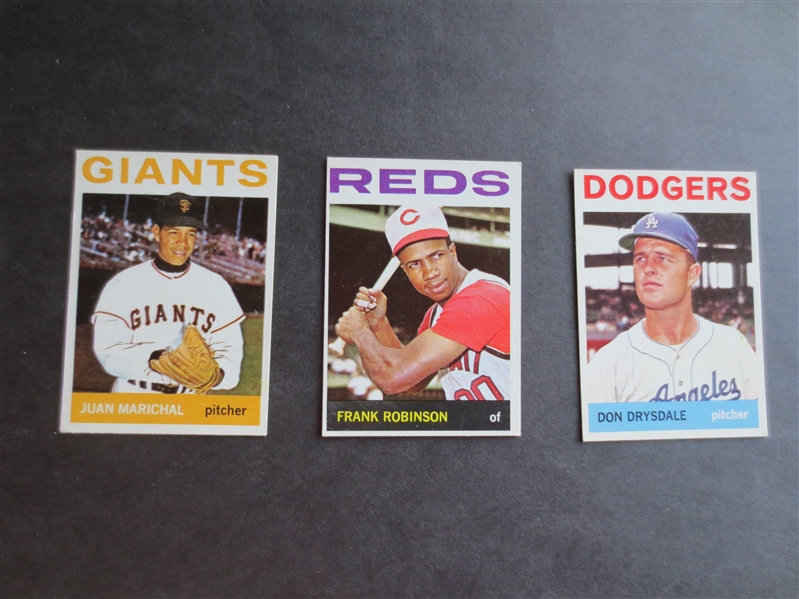 (3) 1964 Topps Hall of Famer Baseball Cards in Great Shape:  Marichal, Drysdale, Frank Robinson