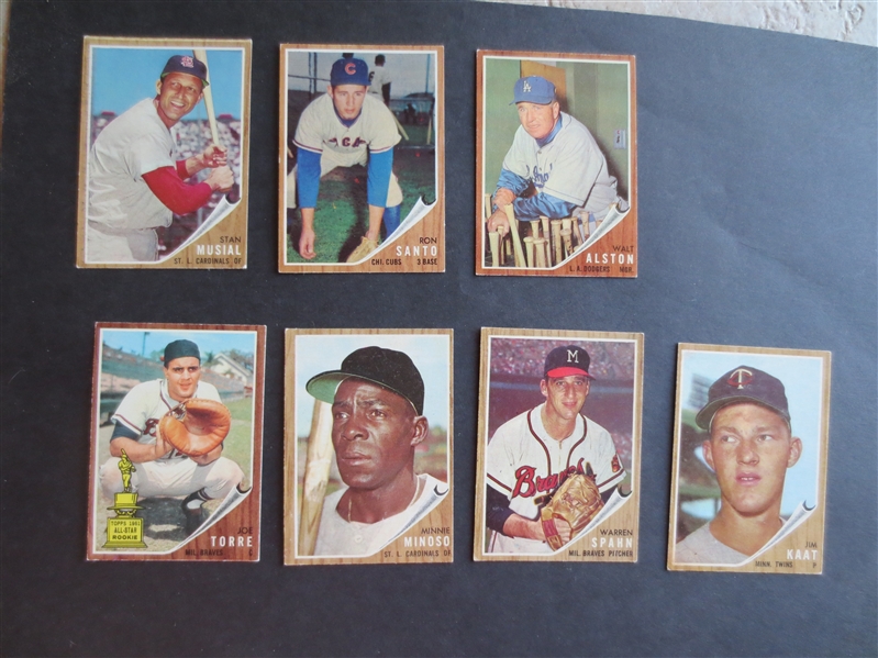 (7) 1962 Topps Superstar Baseball Cards in great shape including Musial and Torre rookie