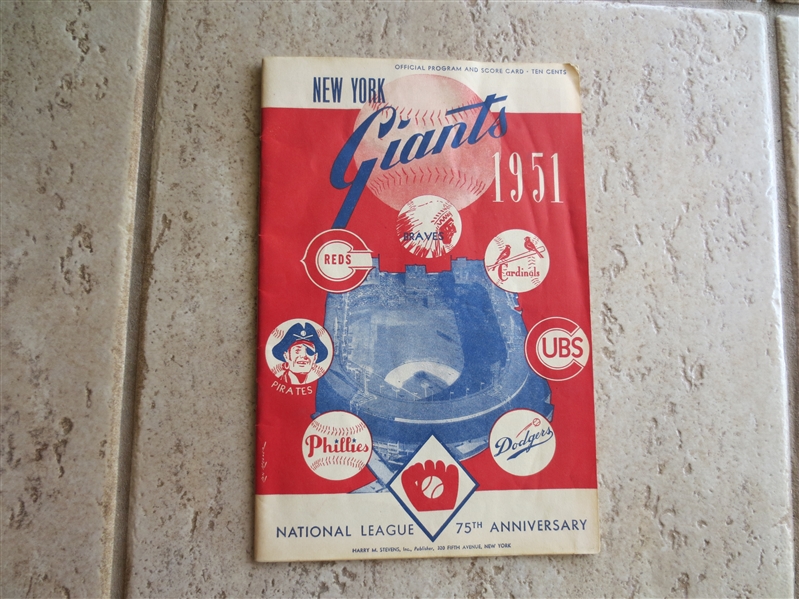 1951 Willie Mays Great Catch Dodgers at Giants Program on way to World Series