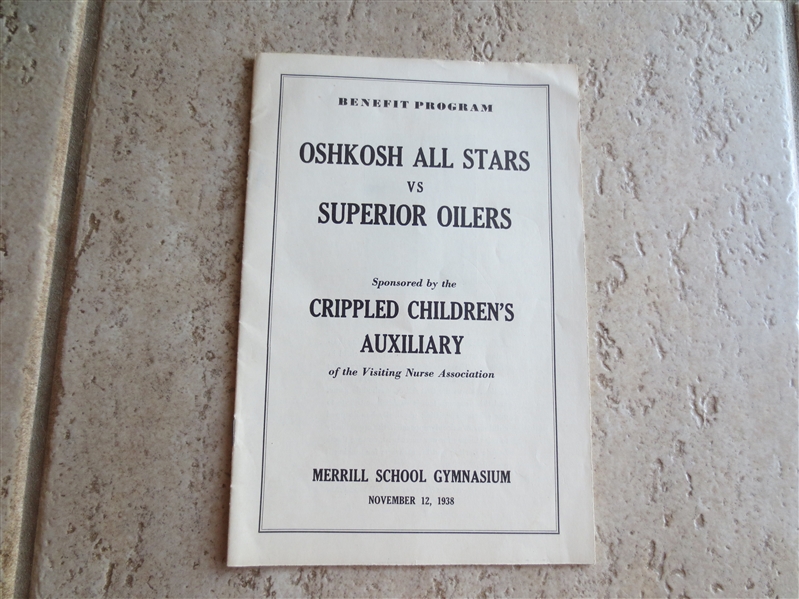 1938 Oshkosh All Stars vs. Superior Oilers NBL National Basketball League Program