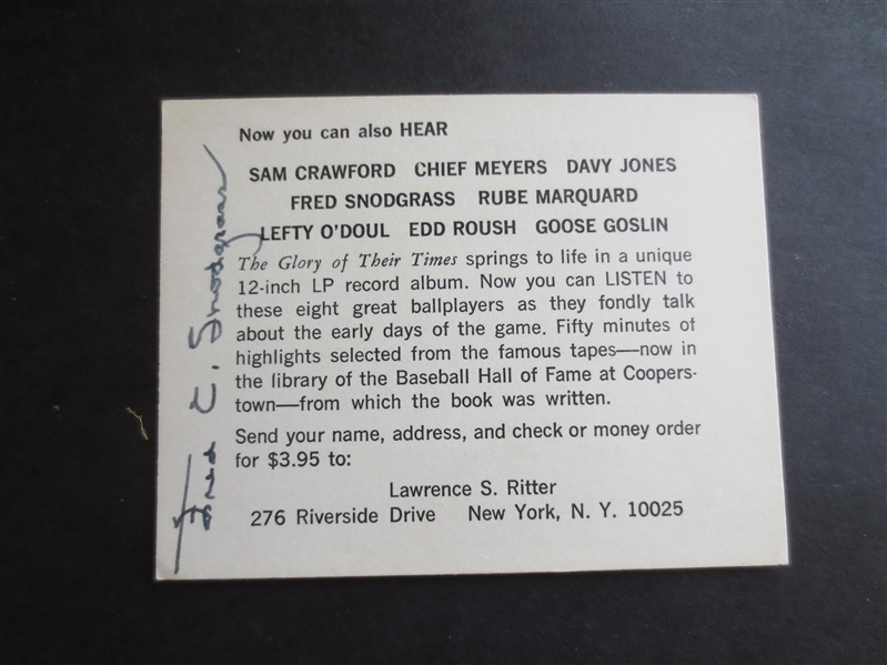 Autographed Fred Snodgrass New York Giants on Glory of Their Times Advertising