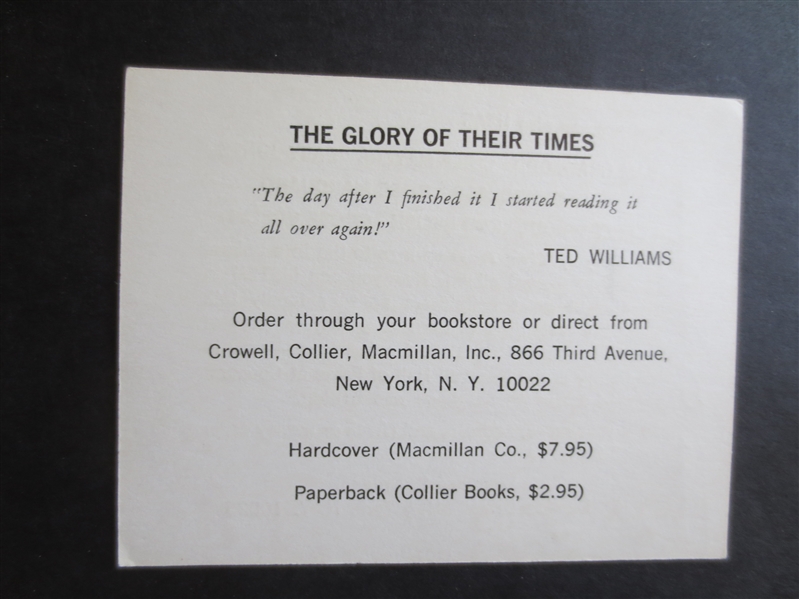 Autographed Fred Snodgrass New York Giants on Glory of Their Times Advertising