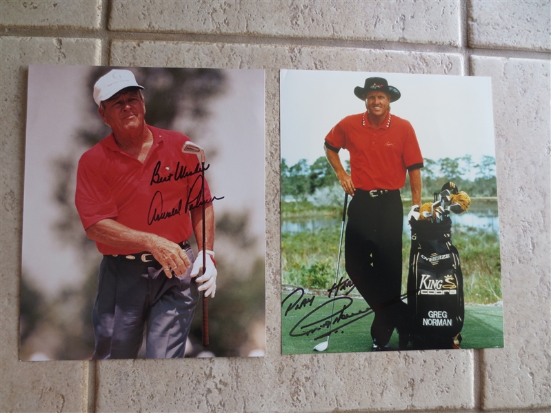 Autographed Photos of Arnold Palmer and Greg Norman---Superstar Golfers