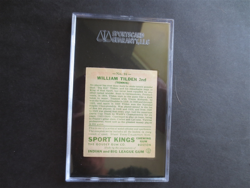1933 Sport Kings Gum William Tilden SGC 45 vg+ Tennis Card #16