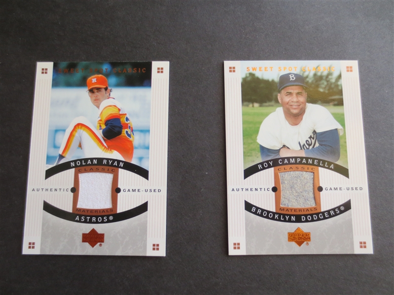 (2) 2005 Upper Deck Nolan Ryan & Roy Campanella Sweet Spot Classic Materials Fabric Baseball Cards