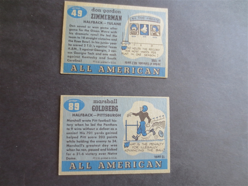 (2) 1955 Topps All American Football Cards: Marshall Goldberg and Don Zimmerman in very nice condition