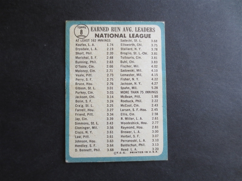 1965 Topps National League ERA Leaders Baseball Card Koufax/Drysdale #8             3