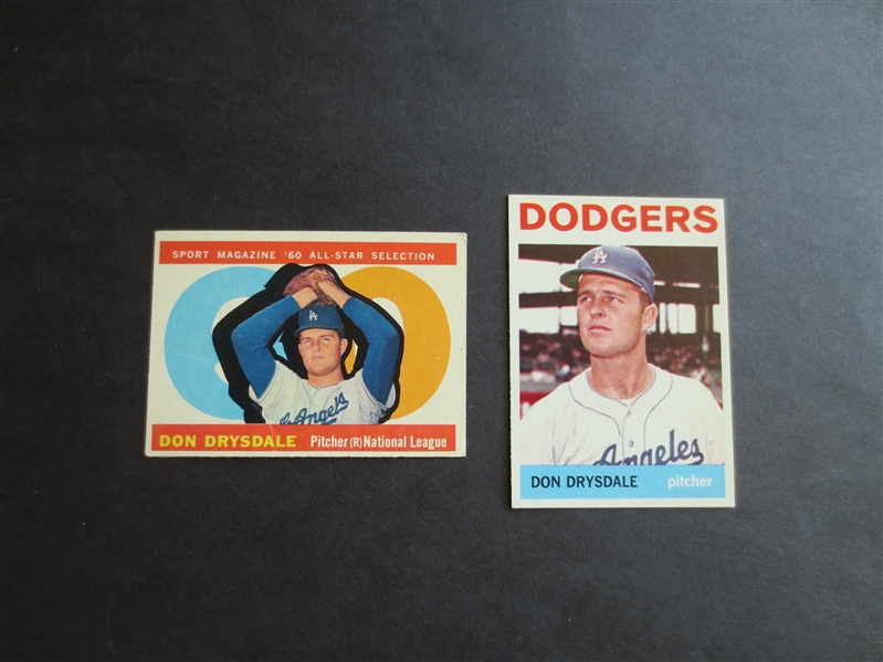 1964 Topps Don Drysdale Baseball Card #120 in Beautiful Condition + 1960 Drysdale All-Star