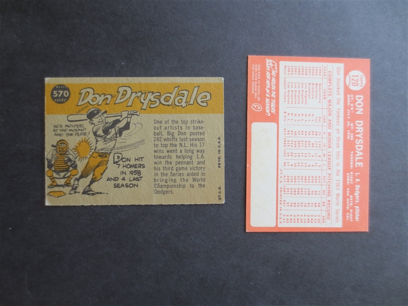 1964 Topps Don Drysdale Baseball Card #120 in Beautiful Condition + 1960 Drysdale All-Star