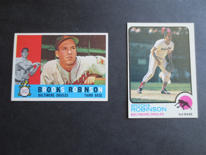 1960 Topps Brooks Robinson + 1973 Topps Brooks Robinson baseball cards in very nice shape