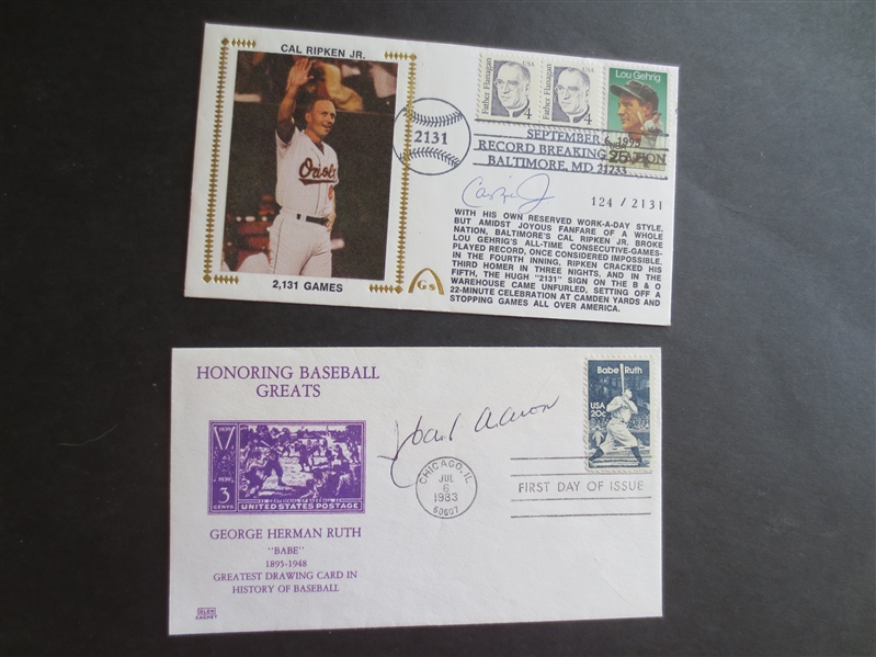 Autographed Hank Aaron and Cal Ripken, Jr. First Day of Issue Stamped Envelopes
