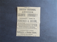 1880s Baseball News Clipping featuring Providences vs. Bostons and Championship Game Baltimores vs. Boston Unions