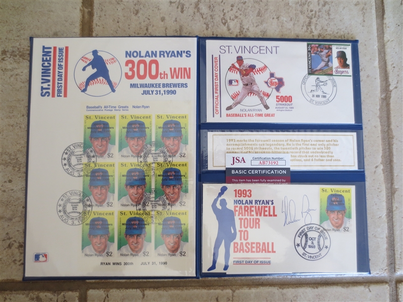 Autographed 1993 Nolan Ryan's Farewell Tour to Baseball Collection of First Day Covers with JSA Cert.