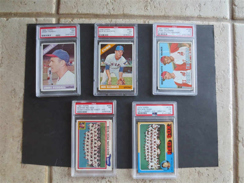 (5) different PSA Graded Baseball Cards including 1966 Topps Jimmy Piersall high number #565