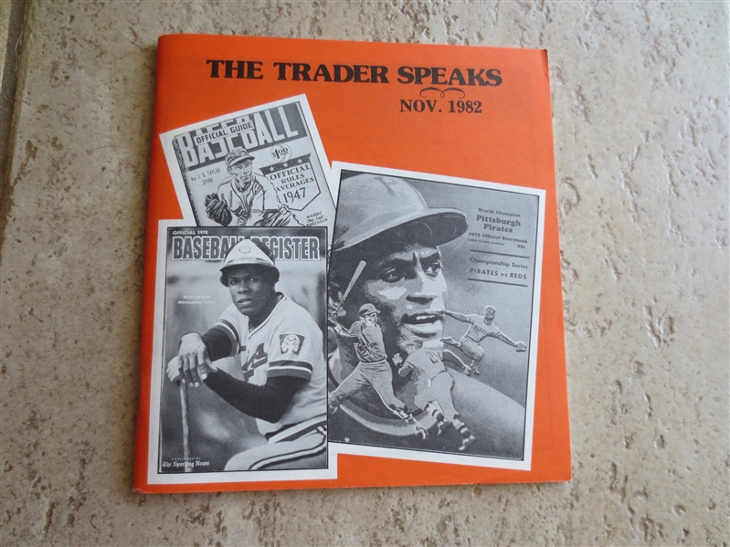 November 1982 issue of The Trader Speaks with Clemente/Carew cover