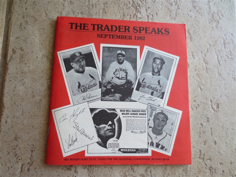 September 1982 issue of The Trader Speaks with St. Louis Cardinals cover